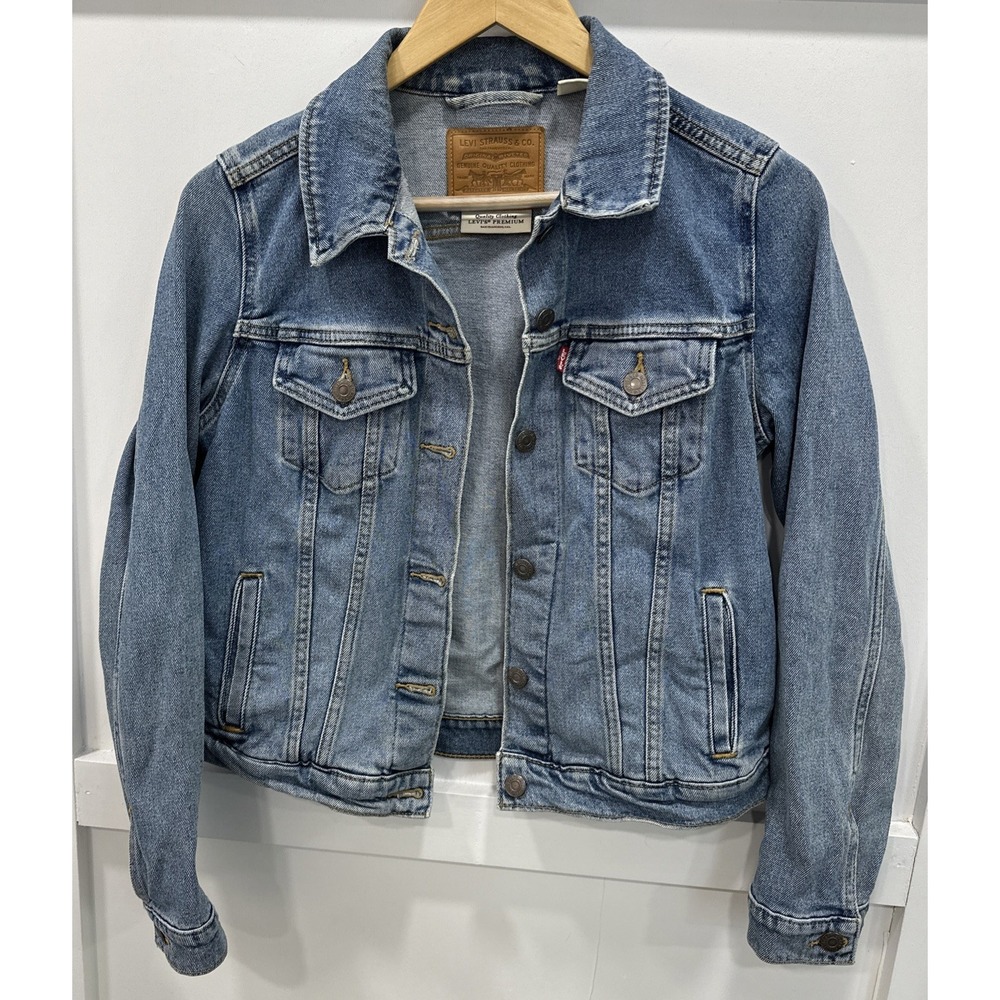 Levi's Premium Denim Trucker Jacket Womens Medium Blue Button Front Classic